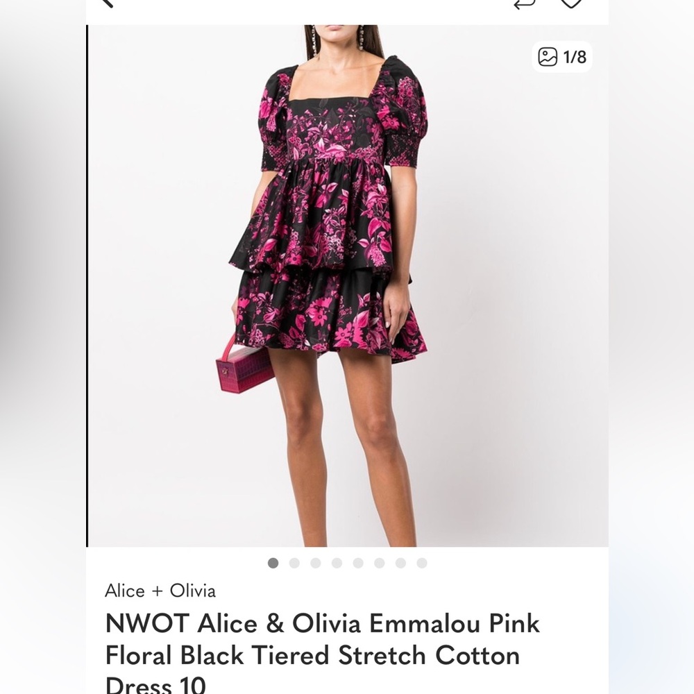 Alice + Olivia Black Dress with Hot Pink Floral Print